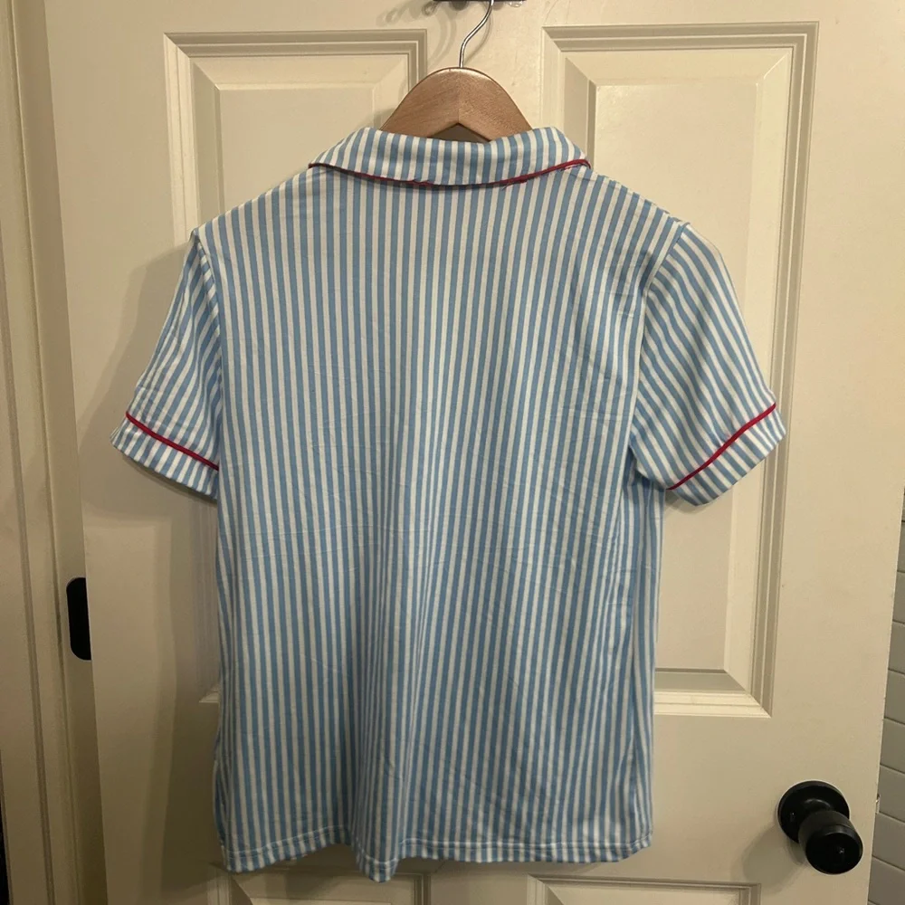 New NWT Rampage Blue and White Striped Pajama Set with Red Heart and piping. - Picture 6 of 14